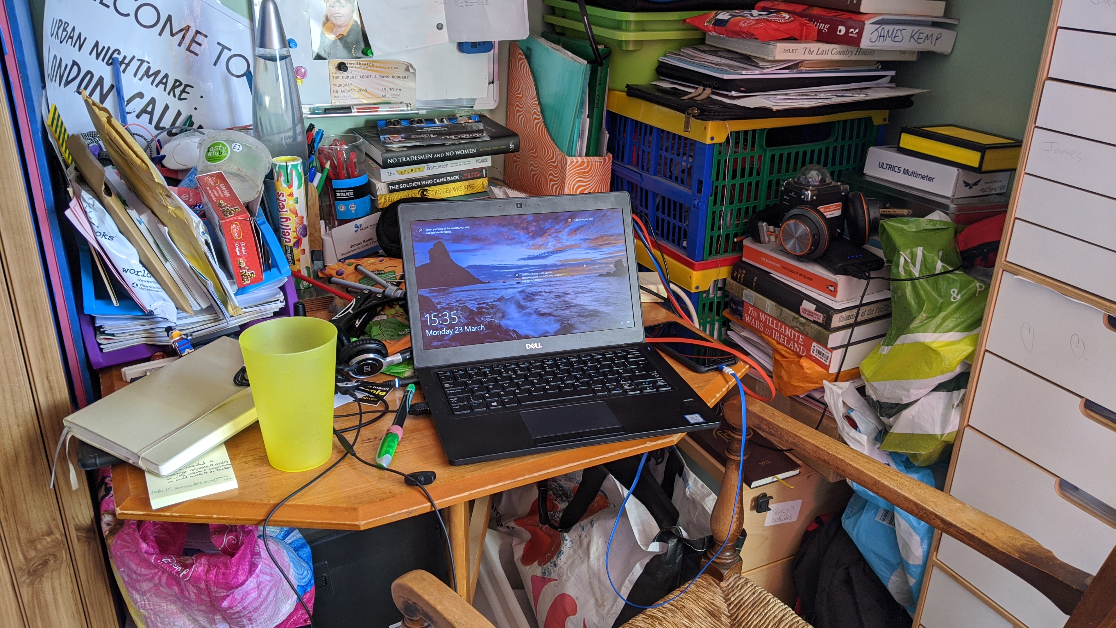 Laptop on table where I work from home